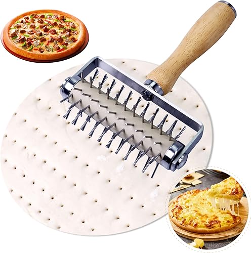 Stainless Steel Pizza Docker, Pizza Dough Docker with Wooden Handle, Pizza Roller with Spikes, Roller Docker, Pizza Hole Puncher, Dough perforator,