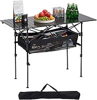 VEVOR 47" Folding Camping Table - Portable Roll-Up Aluminum Side Table, Lightweight Beach Table for Picnic, BBQ, Tailgating & Travel (Black)