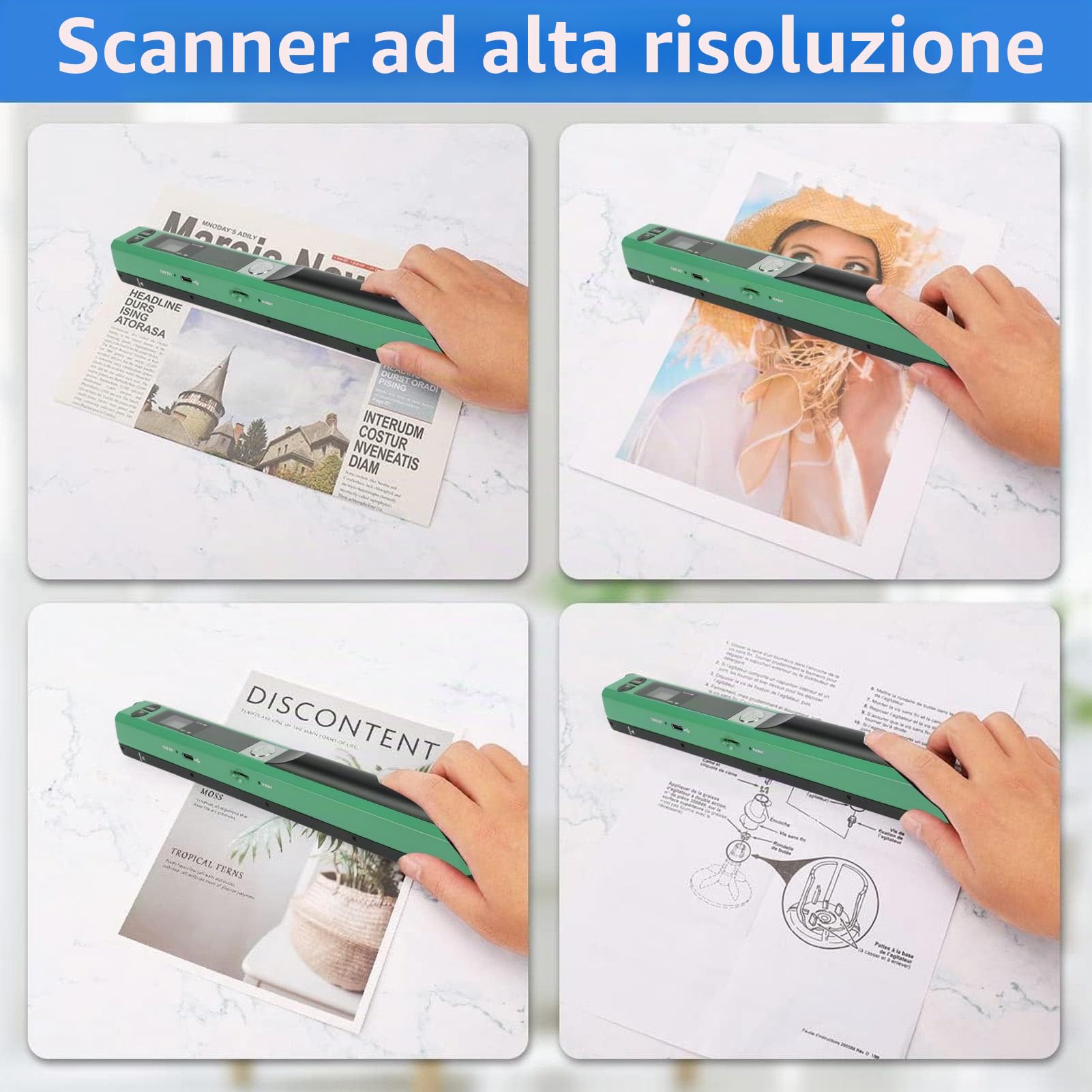 Scanner Fotografico Portatile, 3 modalità di Risoluzione, Facile da Usare, Formati di File Multipli Supportati, Ampia Applicazione, Buona compatibilità (GREEN)