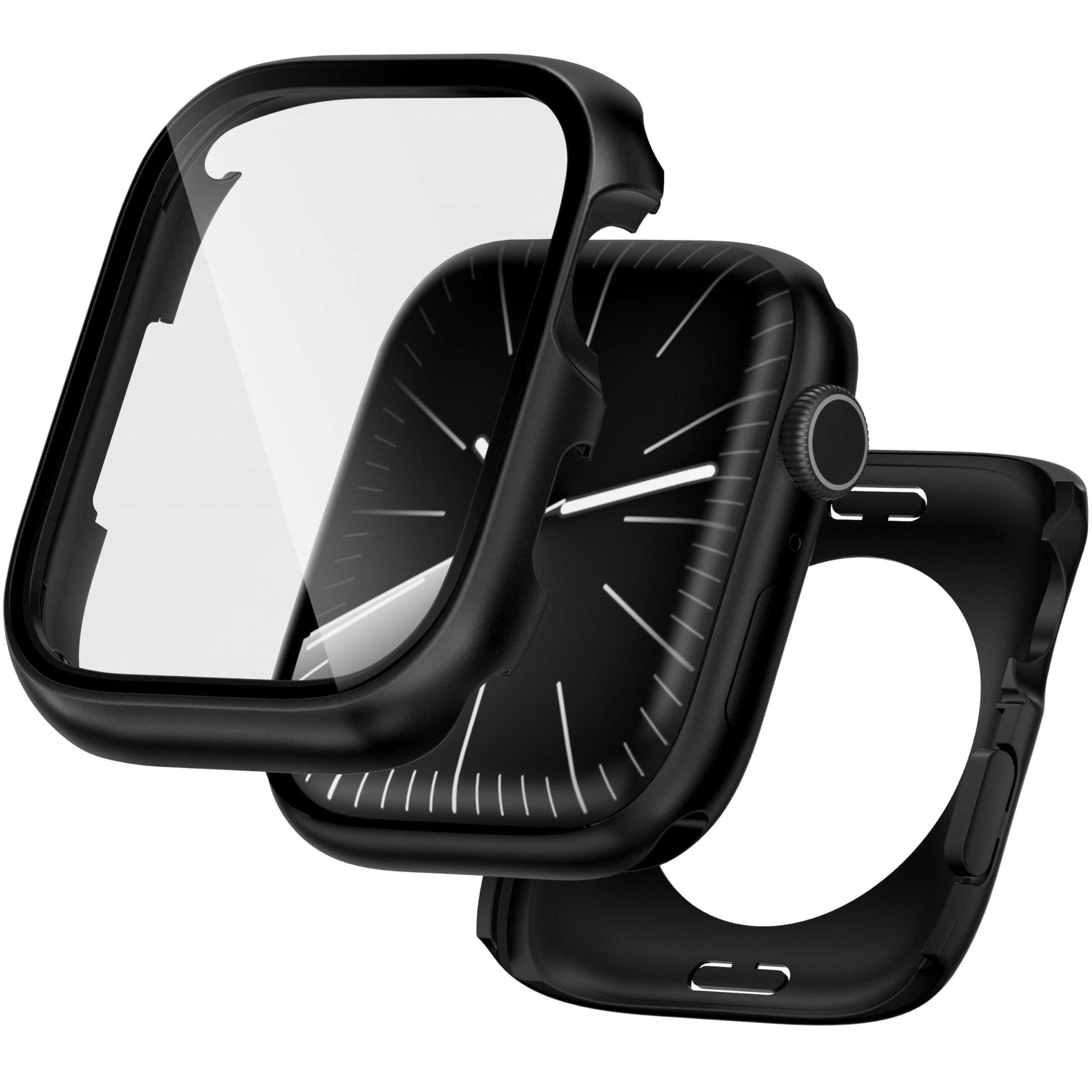 2 in 1 Metall Hülle für Apple Watch Series 11/10 46mm, Rundumschutz mit Metallrückseite,Mit eingebauter gehärteter Glass Schutzfolie für iwatch 46mm, Schwarz