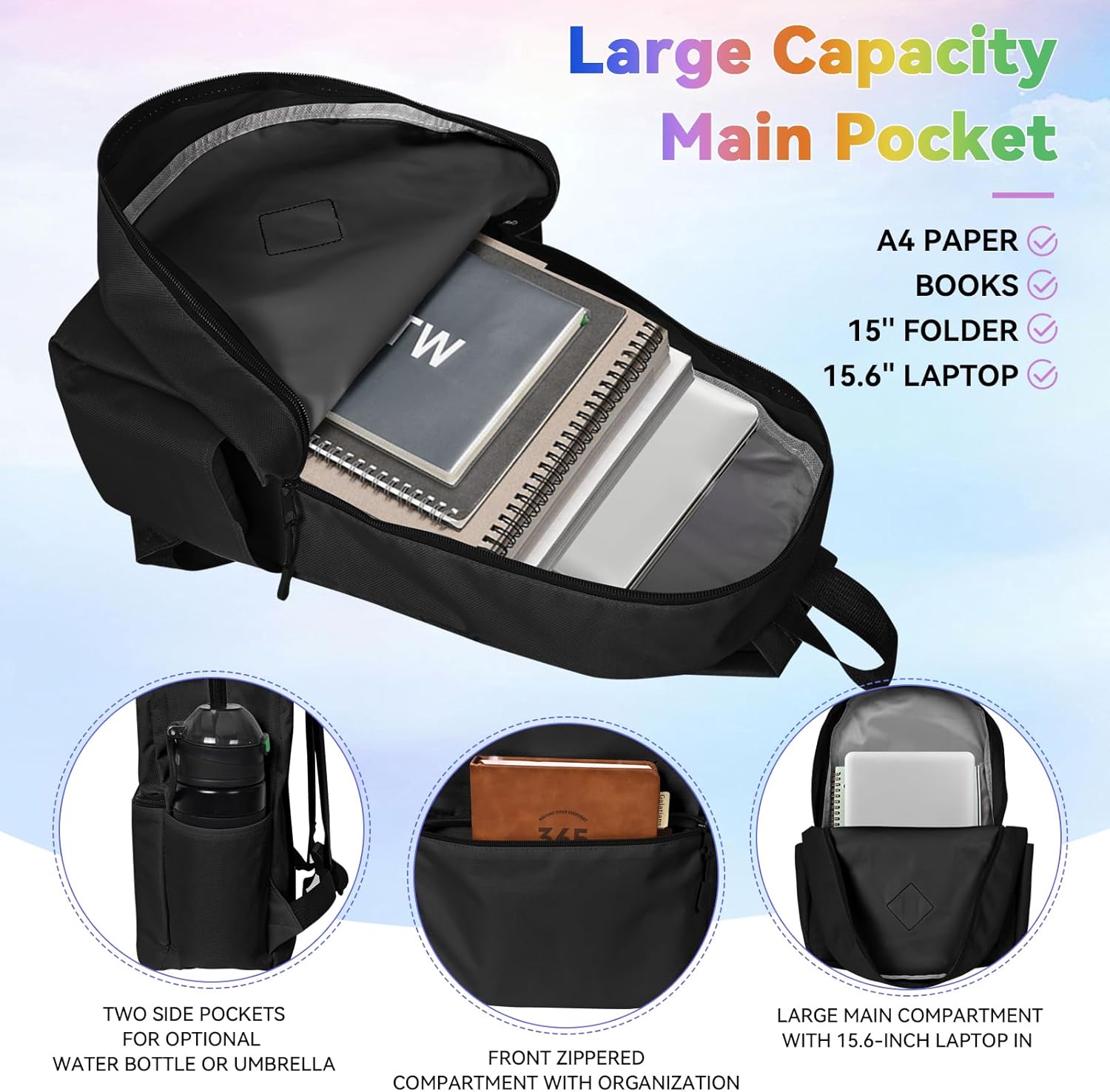 12 Pack Backpacks in Bulk,17-inch Lightweight Bookbags for Elementary,Middle,and High School Students,Bulk Backpacks for Kids,Boys,Girls,Classroom,Travel,Gym Supplies (Black) - Image 3