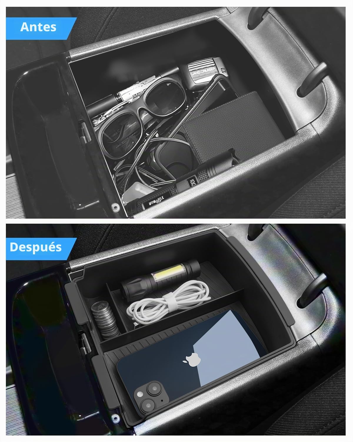 2Pcs Apoyabrazos Organizador para Hyundai Tucson NX4 2025 2026, Caja Almacenamiento Consola Central con Alfombrillas, Bandeja de Reposabrazos para Tucson NX4 (Transmisión Electrónico)