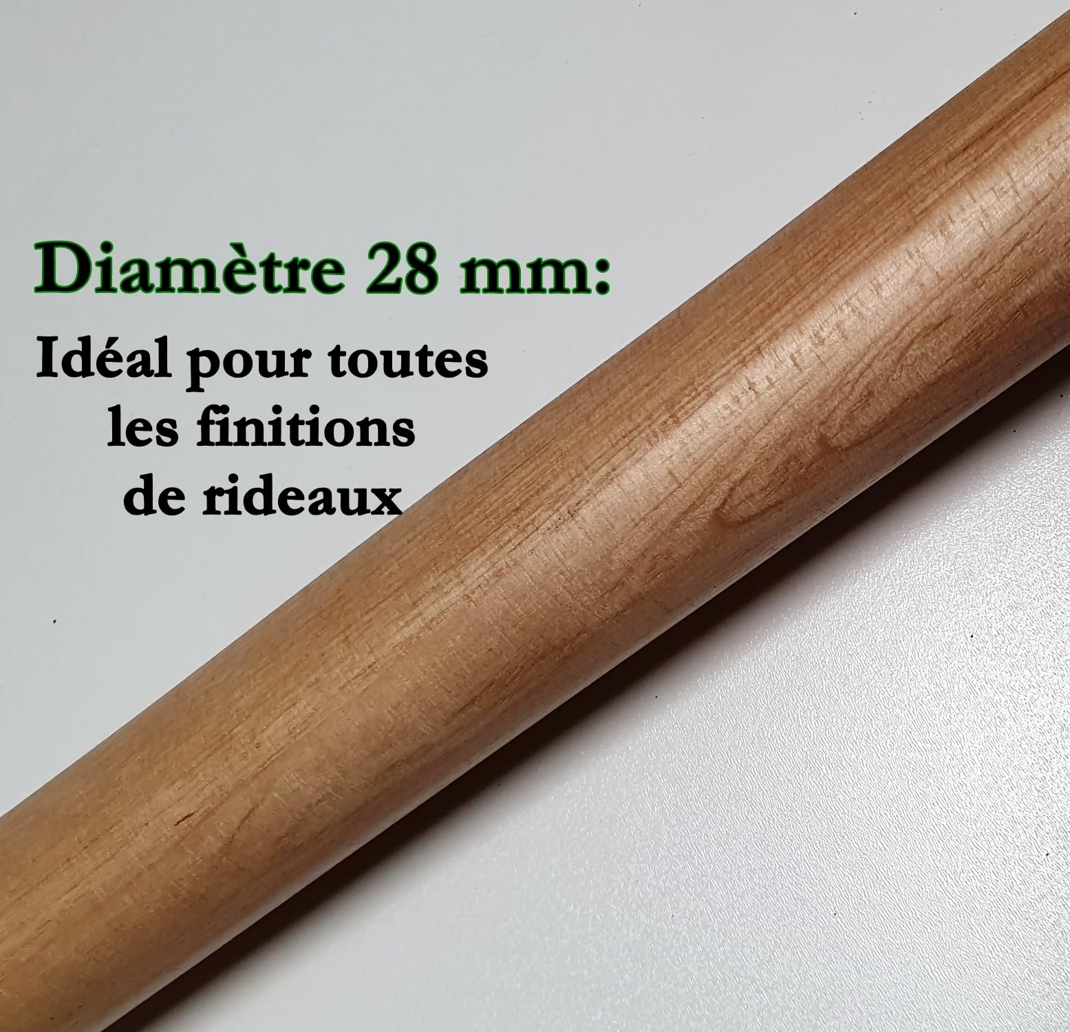 MadeInNature Tringle à Rideaux en Bois, diamètre Ø 28 mm, Kit Tringle à Rideaux Complet Avec Embouts et Supports, Longueur et Couleurs au Choix (Naturel, Embout Bouchon, Longueur 2.00 m)