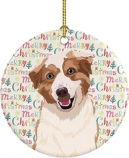 Caroline's Treasures Australian Shepherd Red and White #1 Christmas Ceramic Ornament Christmas Tree Hanging Decorations for Home Christmas Holiday, Party, Gift, 3 in, Multicolor