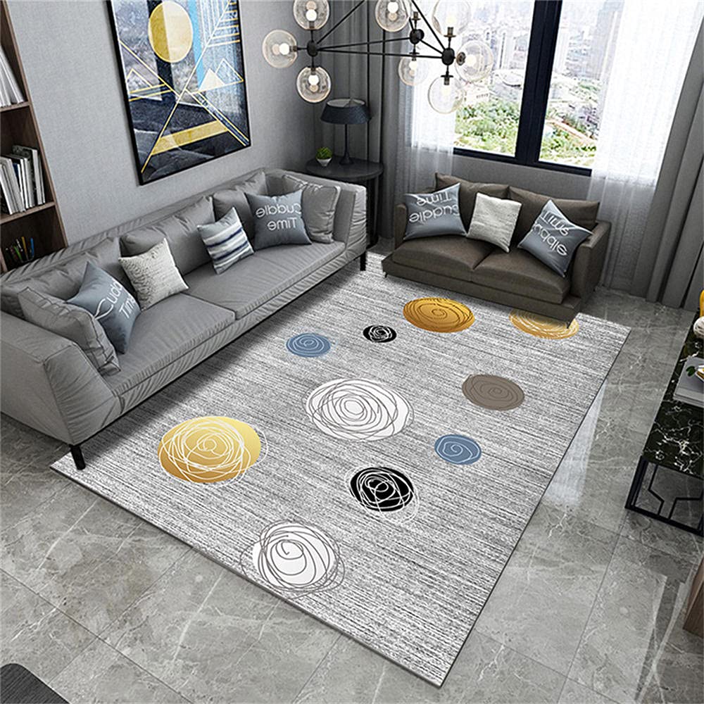 Tapis de salon jaune gris bleu noir à motif géométrique pour ado