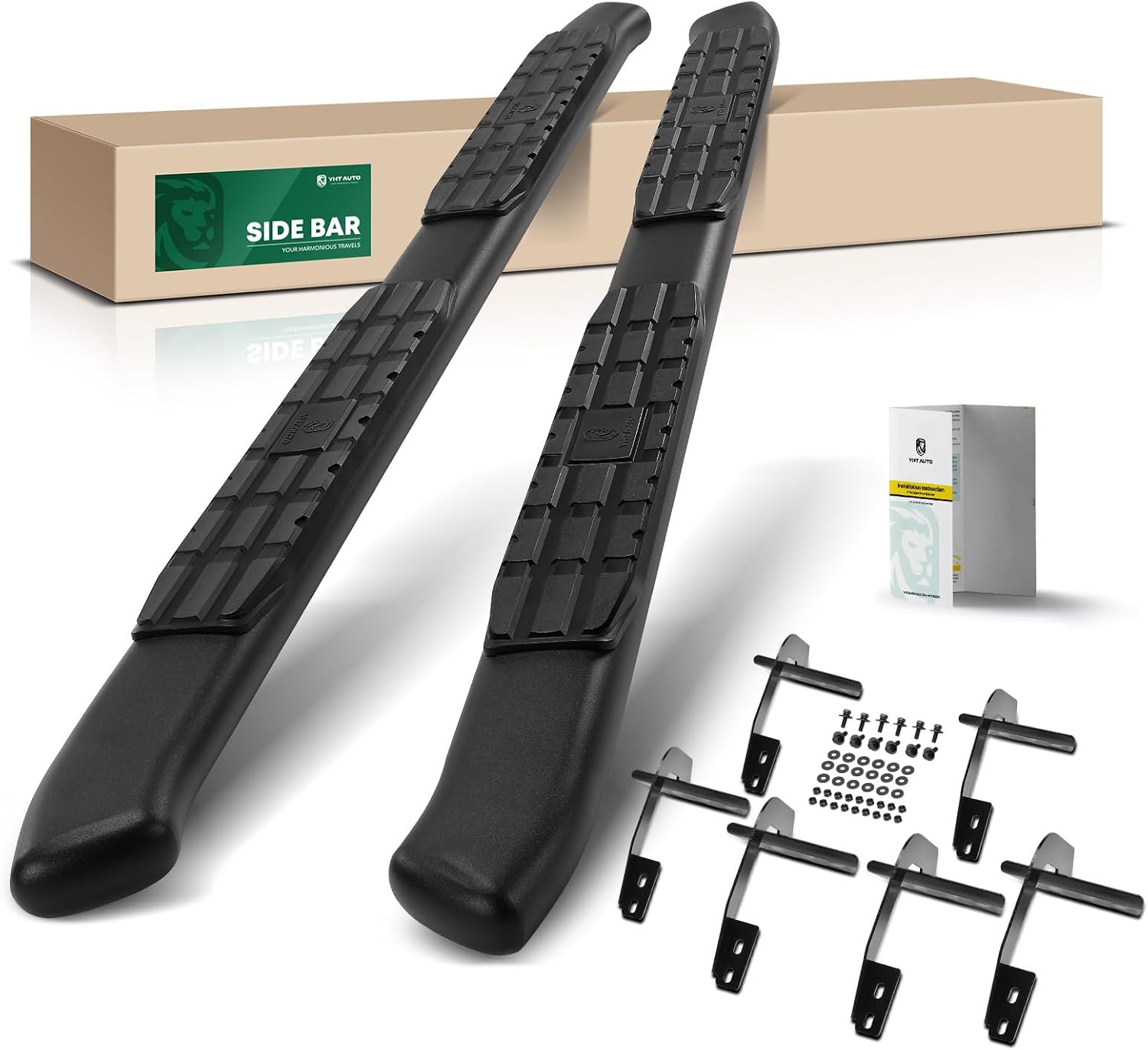 YHTAUTO 4.25" Running Boards Side Step Bars Fit Dodge Ram 1500 2019-2026(Excl. Ram 1500 Classic), Extended Cab/Quad Cab, Oval Bent End Black Powder Steel, Truck Side Step Rails Exterior Accessories