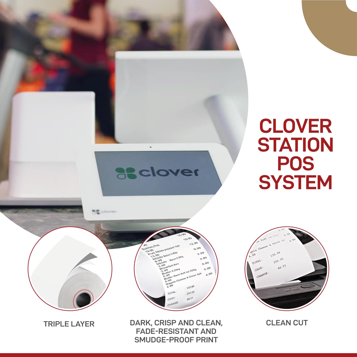 30 Thermal Receipt Paper Rolls for Clover Station thermal Printer | 3 1/8" x 230' | Credit Card Receipt Paper Rolls for Clover C500 C501 C503 C100 P100 | 30 Rolls