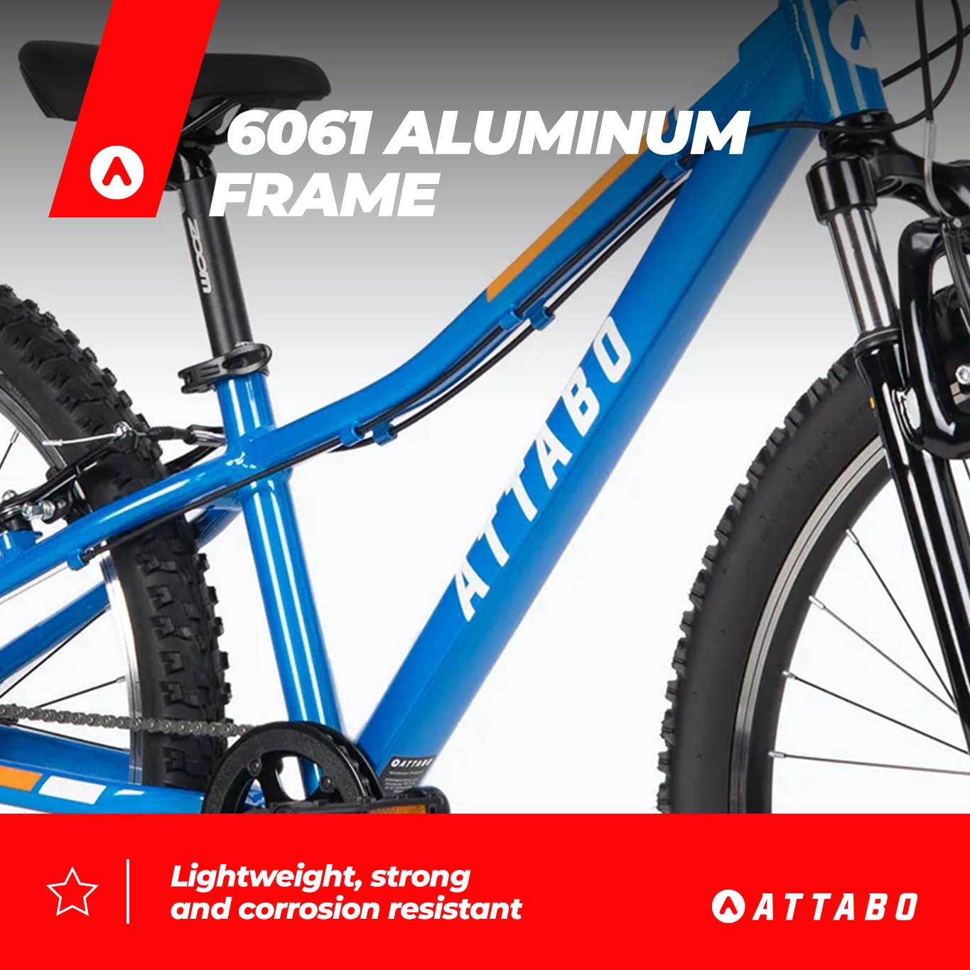 ATTABO Mountain bike MTB JR per bambini con telaio in alluminio da 12" con ruote da 24" con accessori, manubrio ergonomico a V Brake, sella regolabile a 8 marce