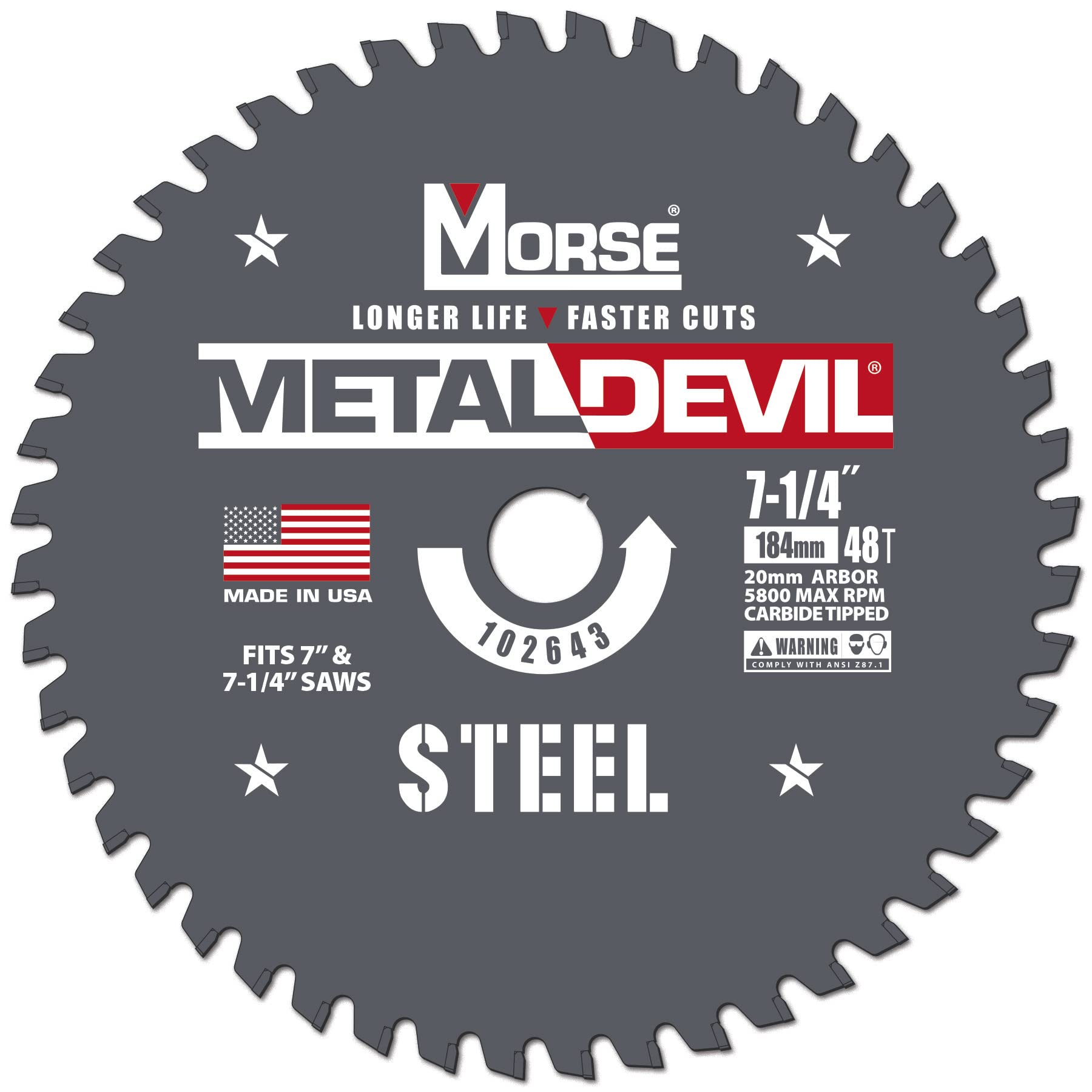 Morse Metal Devil CSM7254820FSC, Circular Saw Blade, Carbide