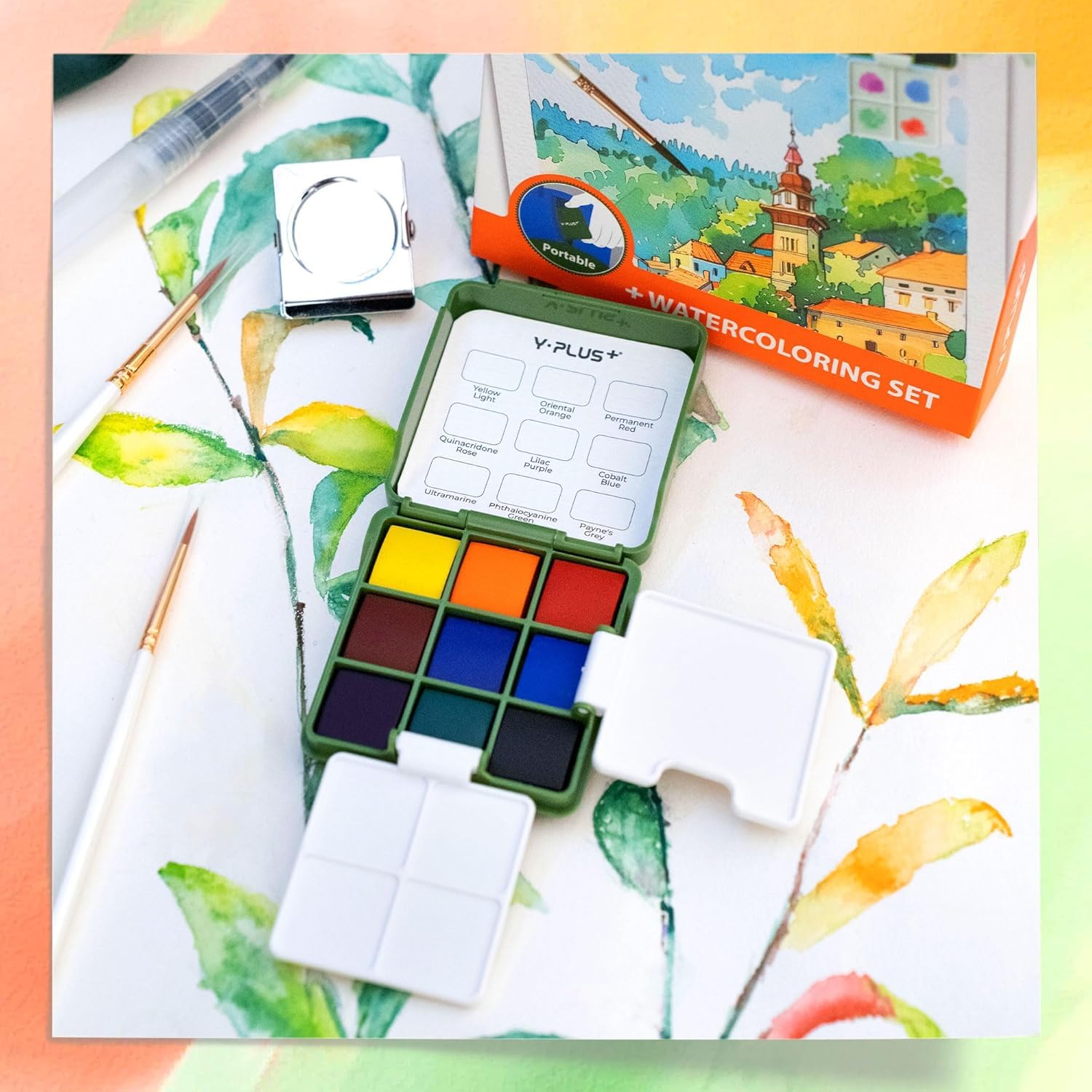 Artecho Set Acquerelli Professionali 168 Colori in Scatola Portatile, con Pennello e Carta per Acquerello, Acquerello da Viaggio, Watercolor, per Artisti e Pittori per Hobby