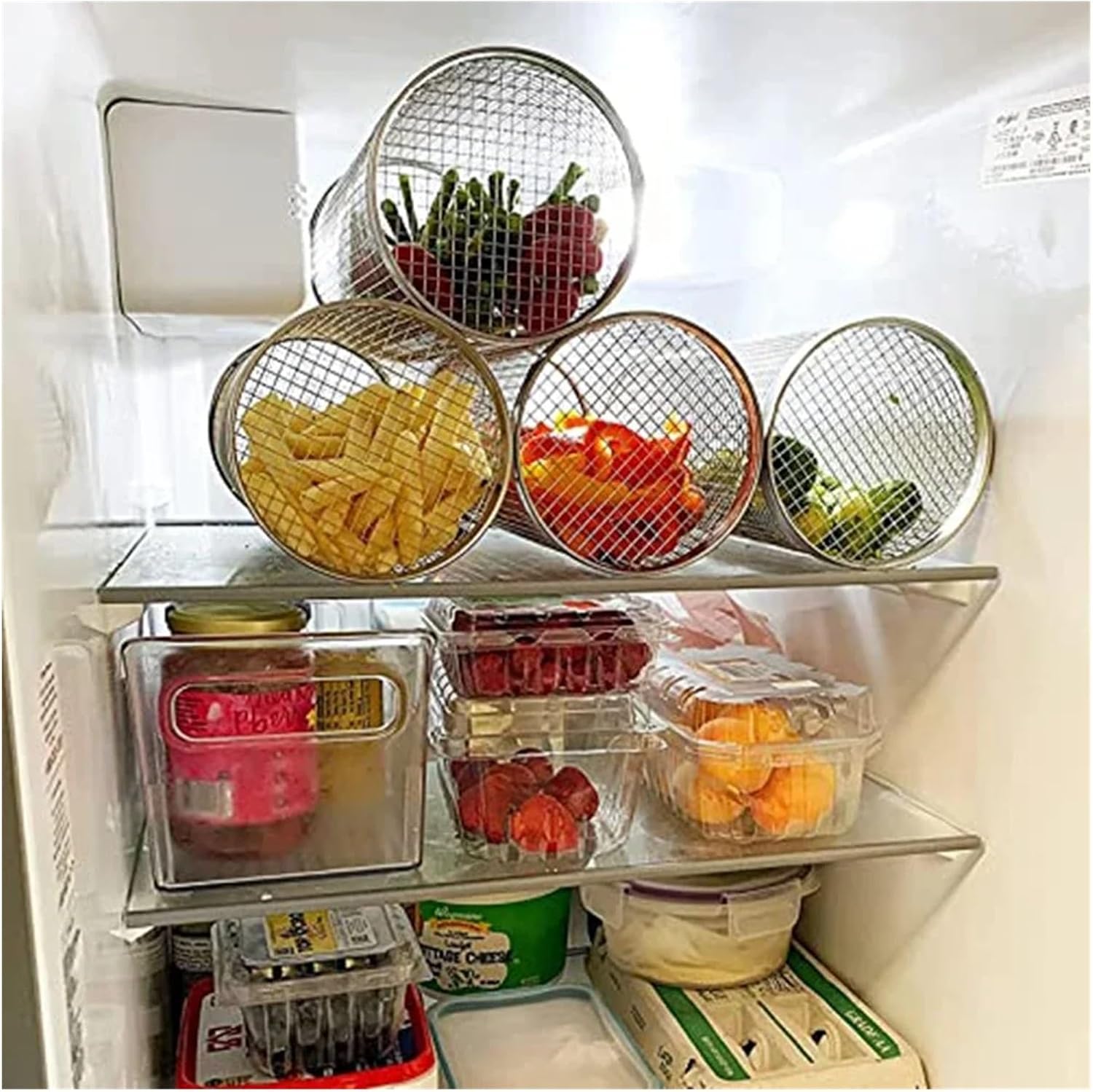 BBQ Rolling Grilling BBQ Basket Stainless Steel Leak Proof Mesh Barbecue Rack Outdoor Picnic Camping Simple Cylindrical BBQ Grill Accessories(Small Basket x1)