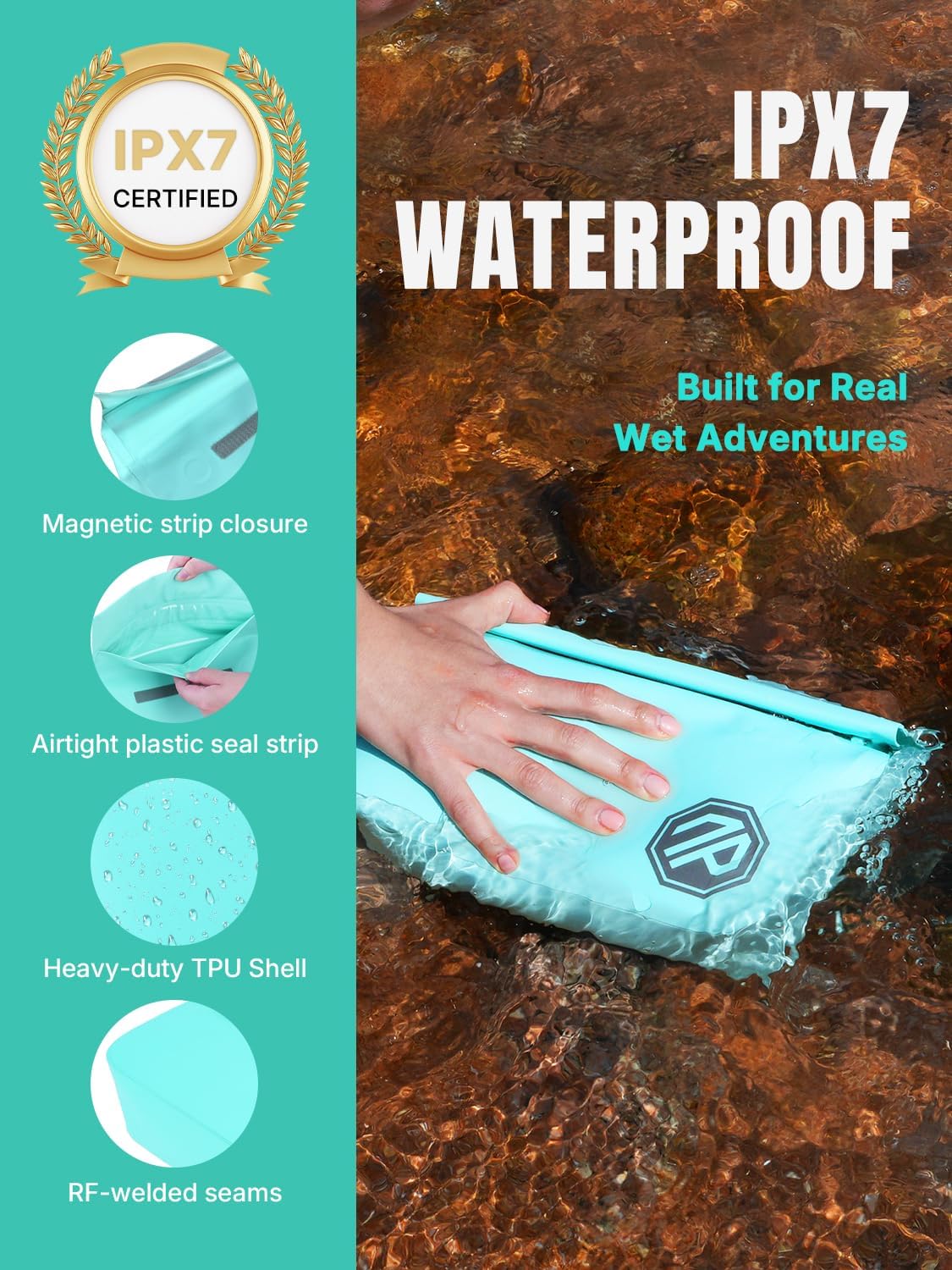 niphean IPX7 Waterproof Fanny Pack with Magnetic One-Hand Closure, Durable Waterproof Dry Bag, for Kayaking, Paddle Boarding, Beach Cruise Essentials, 2.5L Phone Pouch Dry Bags for Men Women, Mint