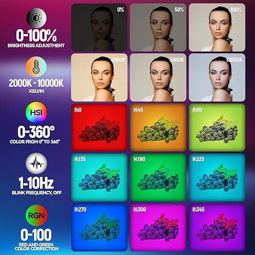 Miniatura 5 de Came-TV LED RGBWW - Luz de video con control remoto, aplicación incorporada, WiFi brillo ajustable para fotografía, 36 efectos de iluminación FX,