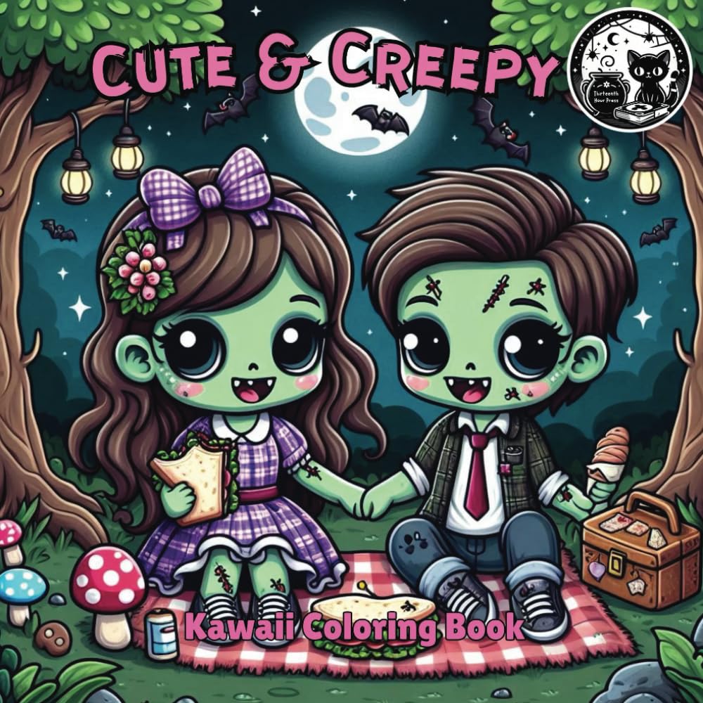 Cute & Creepy Kawaii Coloring Book for Kids, Teens, and Adults: Spooky Adorable Gothic Coloring Pages with Black Background (Cute and Creepy)