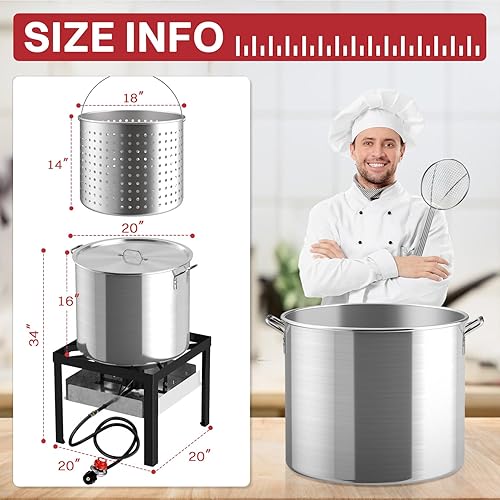 Miniatura 9 de Caldera de cangrejos de 80 cuartos de galón  Kit de ebullición de mariscos  Cubierta a prueba de polvo y espumadera de 16 pulgadas incluida