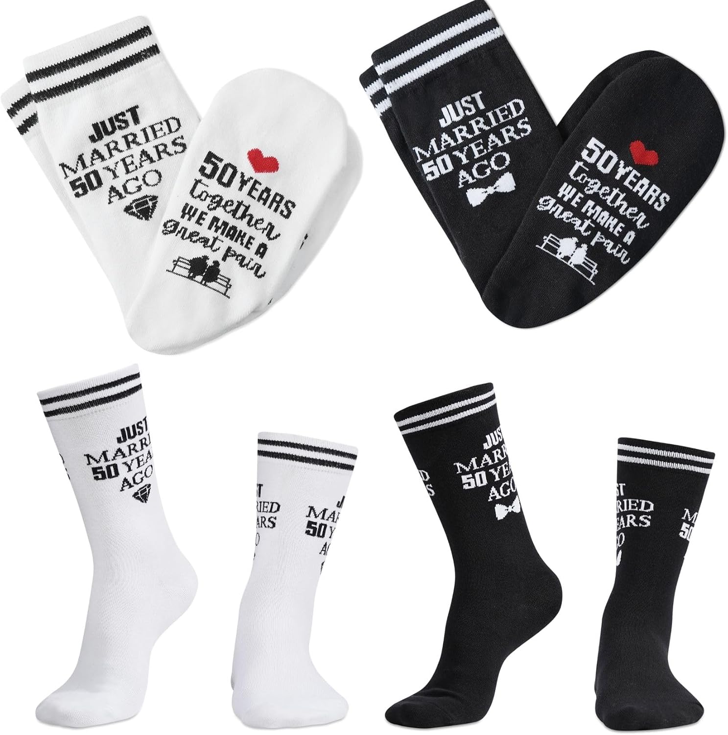 InnoBeta 50th Anniversary Socks Bundle 2 Pack, One Size Crew Socks for Couple on Wedding - 50 Years Together We Make A Great Pair