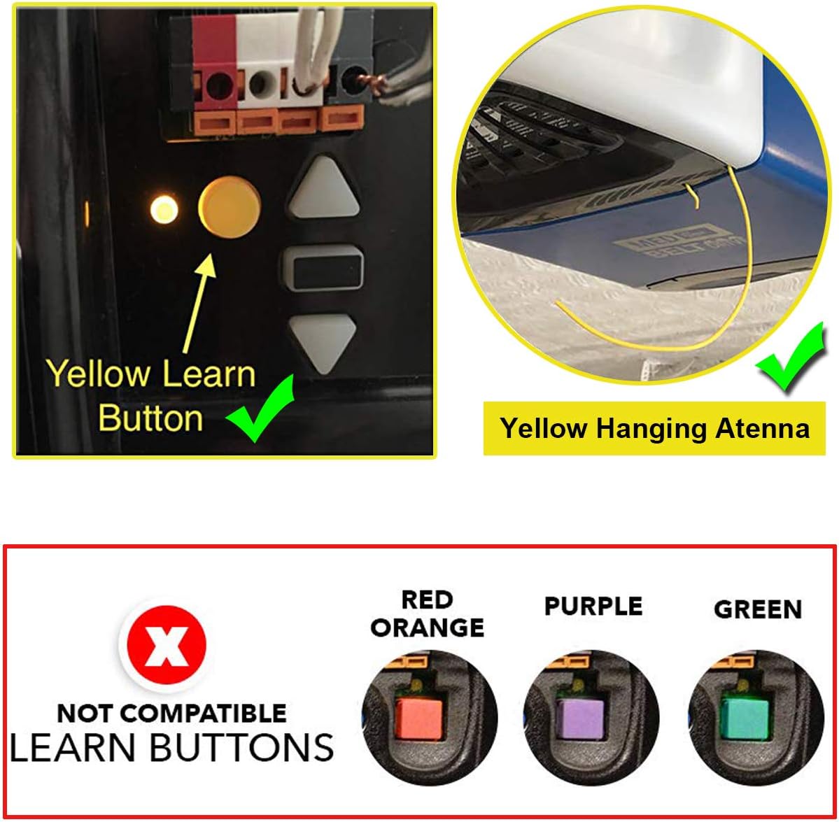 2 Pack - 893LM Compatible Garage Door Remote Replacement for LiftMaster 891LM 893LM Sears Craftman Chamberlain with Yellow Learn Button Keychain Compatible with 950ESTD 953ESTD