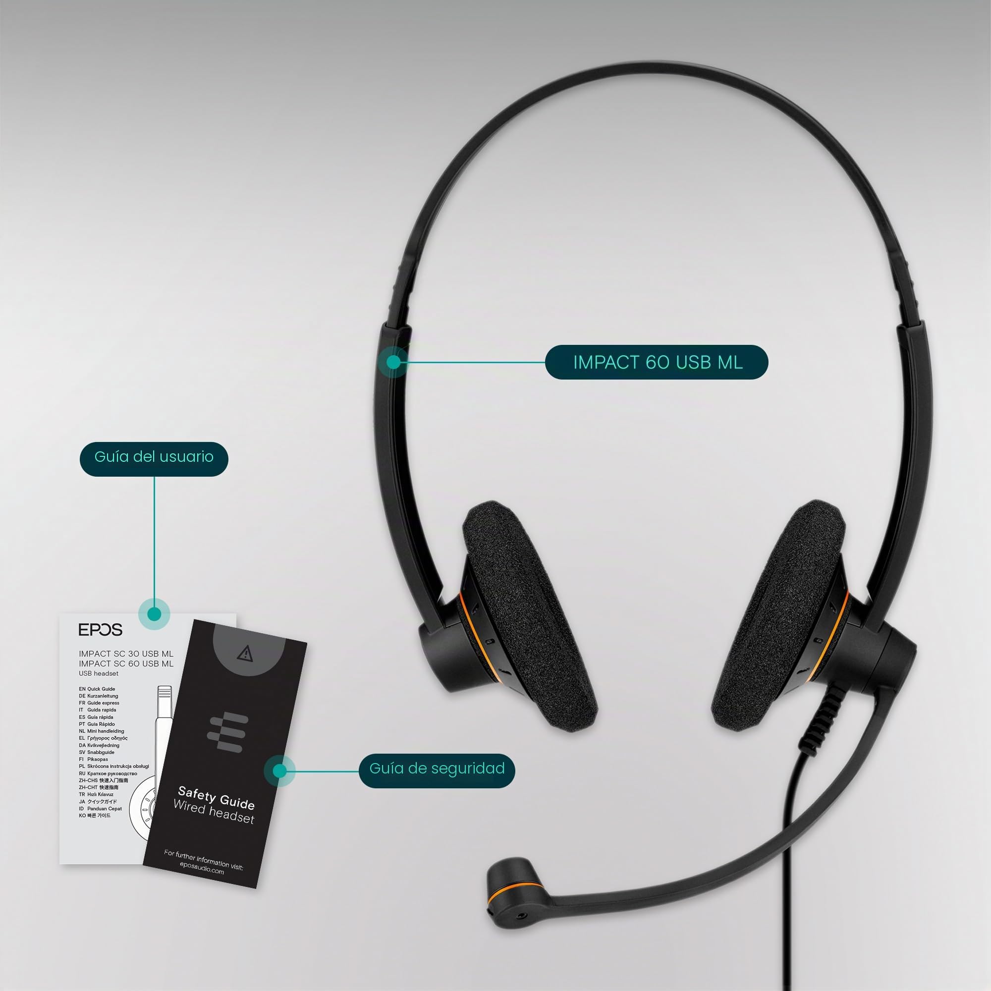 EPOS Impact SC 60 USB ML – Casque Filaire Professionnel pour Communications Unifiées, Micro Antibruit, Voice™, Connexion USB, Confortable, Idéal pour l’Usage en Bureau