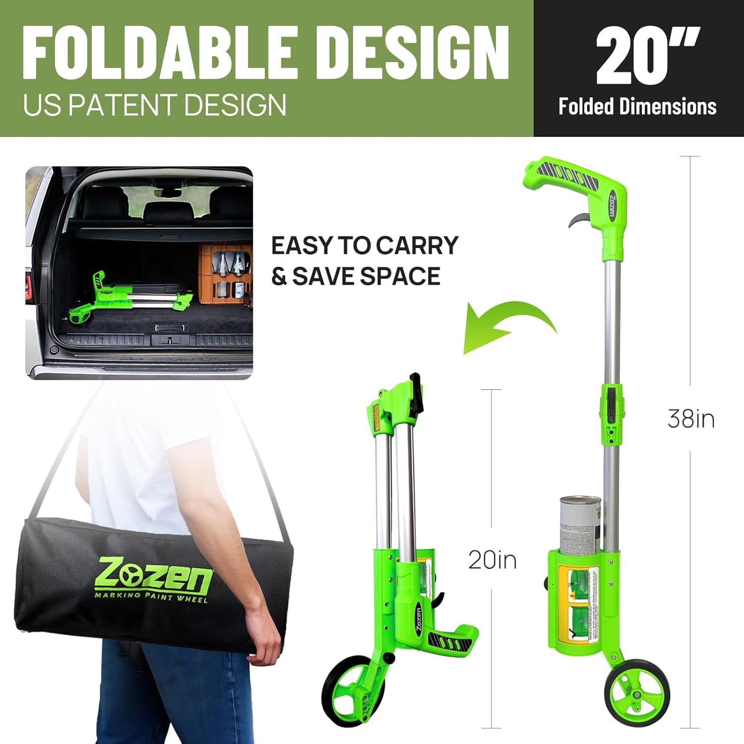 zozen foldable marking paint wand, with carry bag/adjustable line widths, used with side-push inverted marking spray paint, industrial paint sticks for sports field, parking lot & utility marking