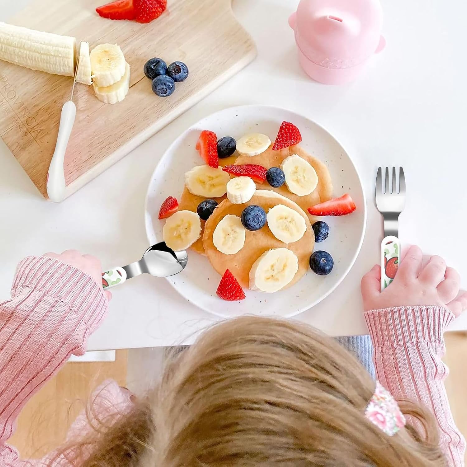 Strawberry pattern Print Stainless Knife Spoon Fork 3-Piece Set,Flatware Cutlery Set With Storage Case