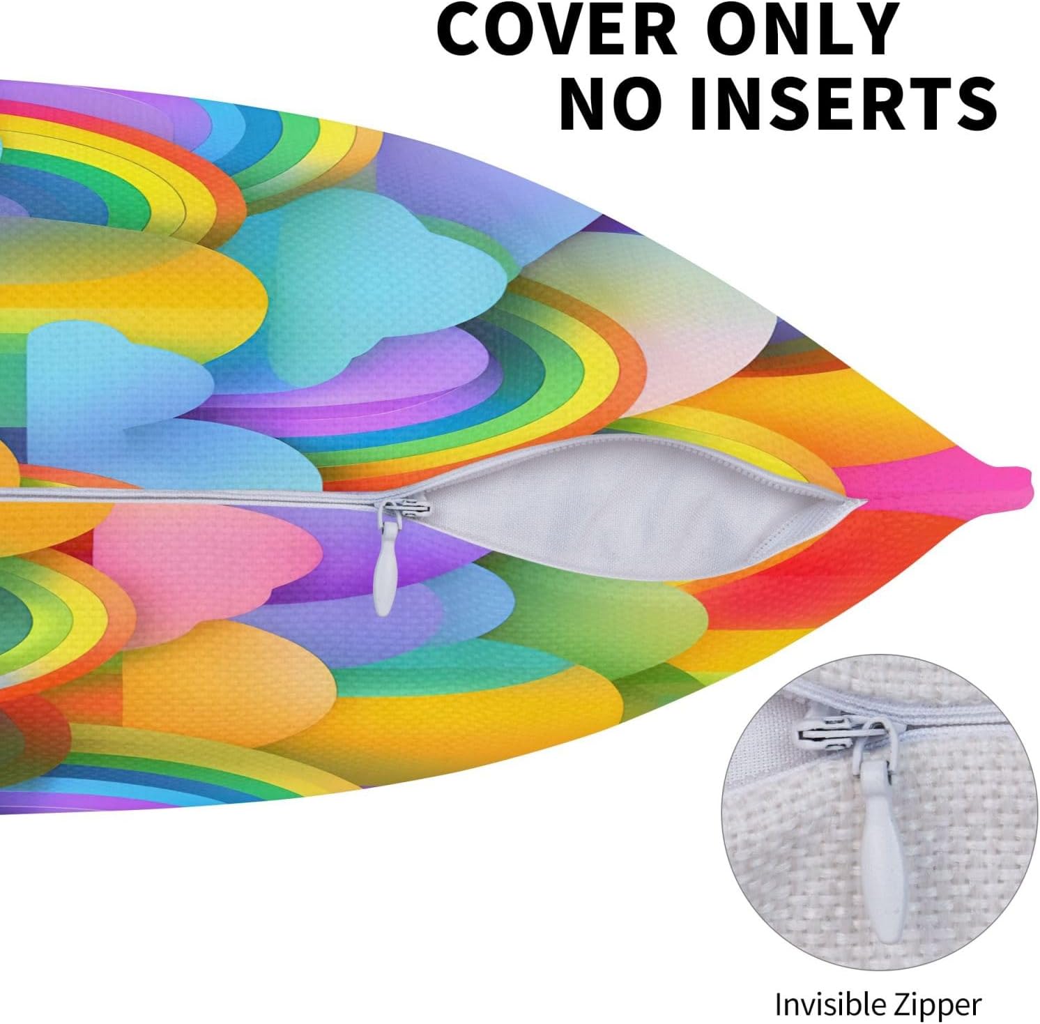 Rainbow Hearts Pattern Imitation Linen Pillowcase -2 Sets, Fashionable Home Decoration, Used for Sofas, Gardens, beds