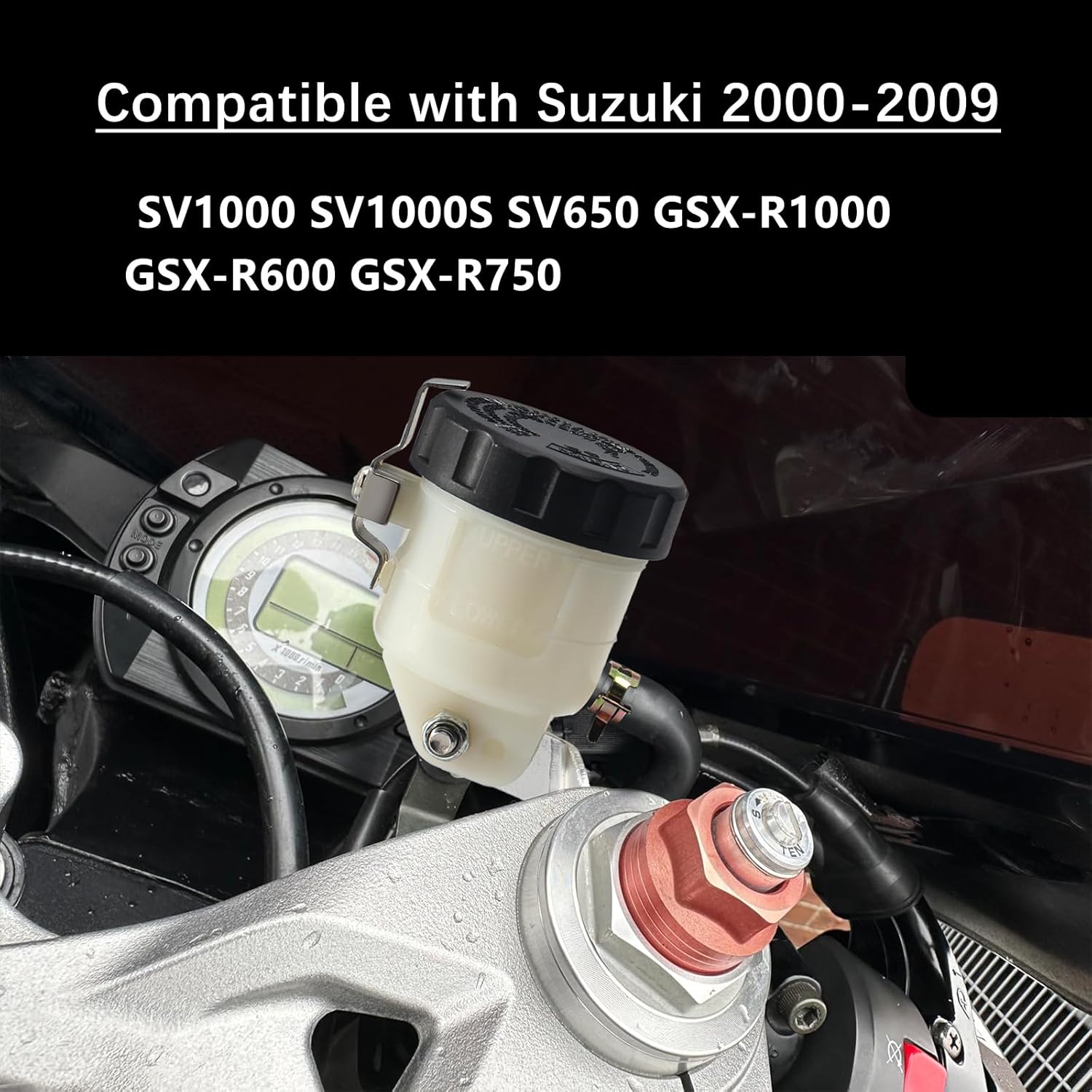 Motorcycle Brake Fluid Reservoir, Brake Master Cylinder Oil Reservoir Tank Cup Compatible with Suzuki SV1000 SV1000S SV650 GSX-R1000 GSX-R600 GSX-R750 2000-2009