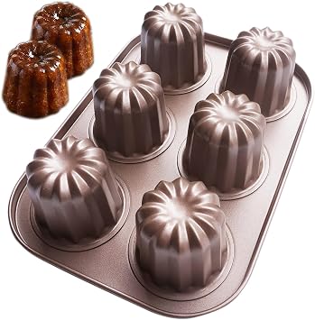 6-Cavity Nonstick Canele Molds, Mini Canelle Baking Pan