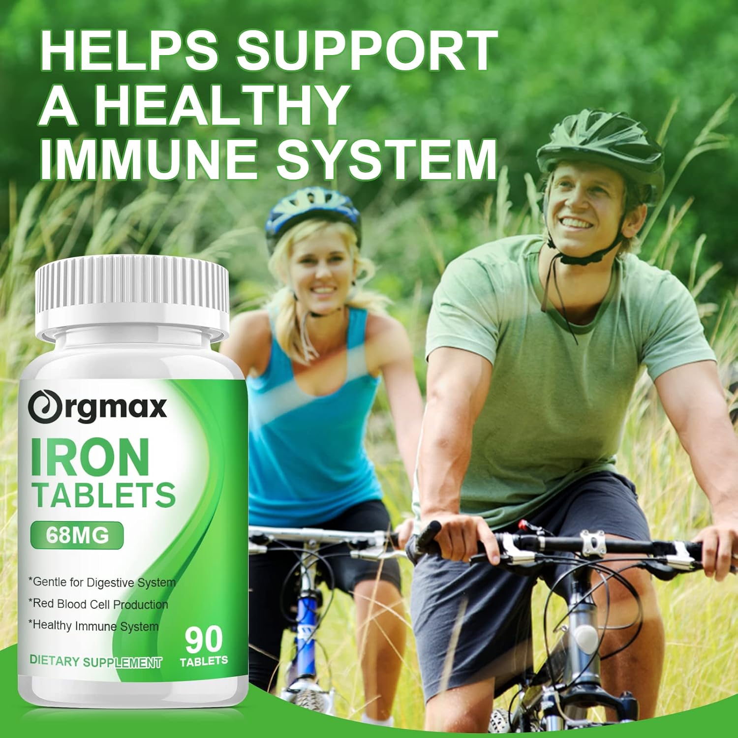 ORGMAX Multivitamin with Iron 68mg, Iron Supplement with Vitamin C, B12 and Folic Acid, Energy Support, Slow Release, High Potency,No Nausea or Constipation, Vegan 90 Tablets