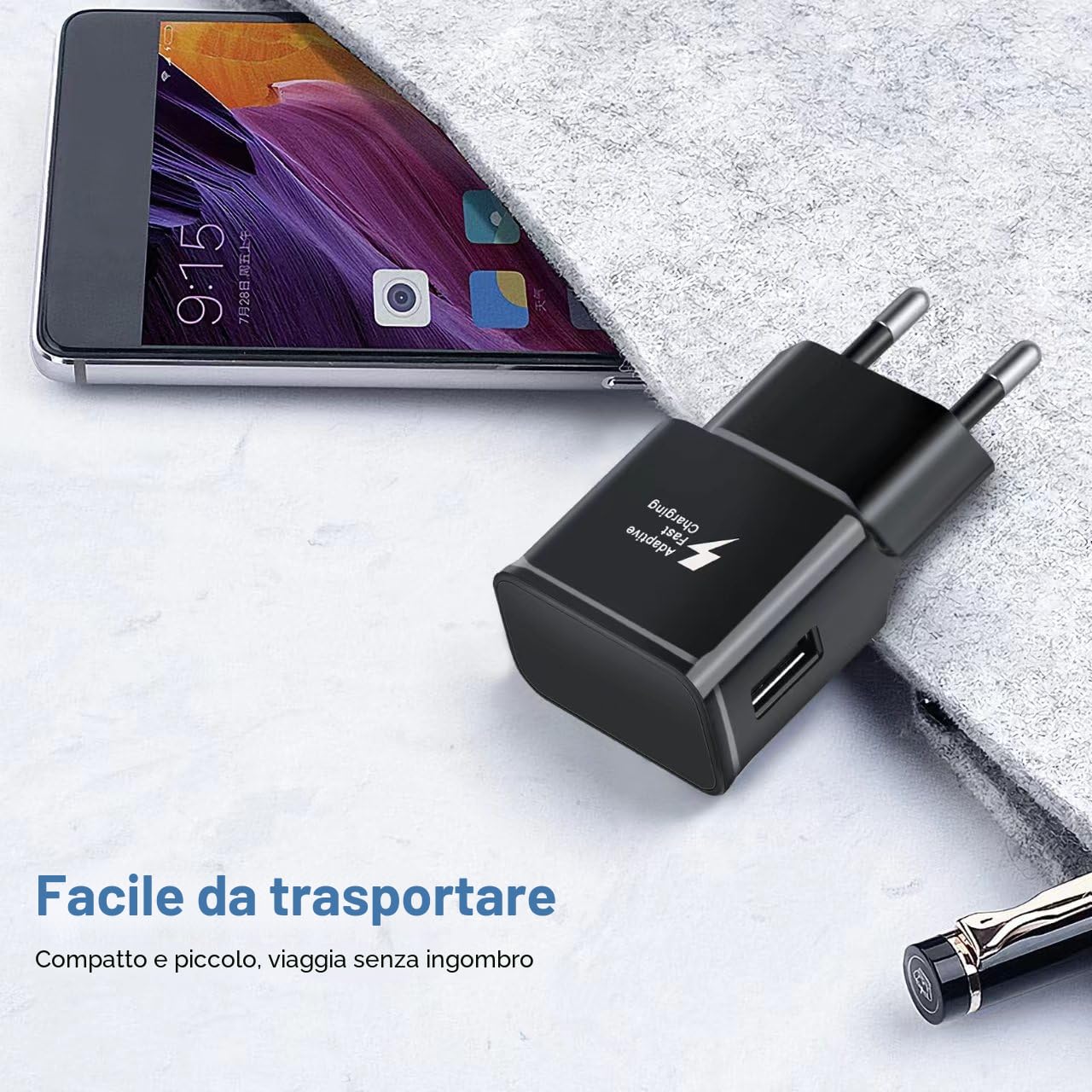 Caricatore USB Ricarica Rapida per Samsung Galaxy A16 A15 A14 A13 A20e A25 A34 A36 A51 A54 A55 A56 S8 S9 S10 S20 S21 FE Plus Z Flip3, Caricatore Cellulare, Caricabatteria con 1,5m Cavo USB Tipo C