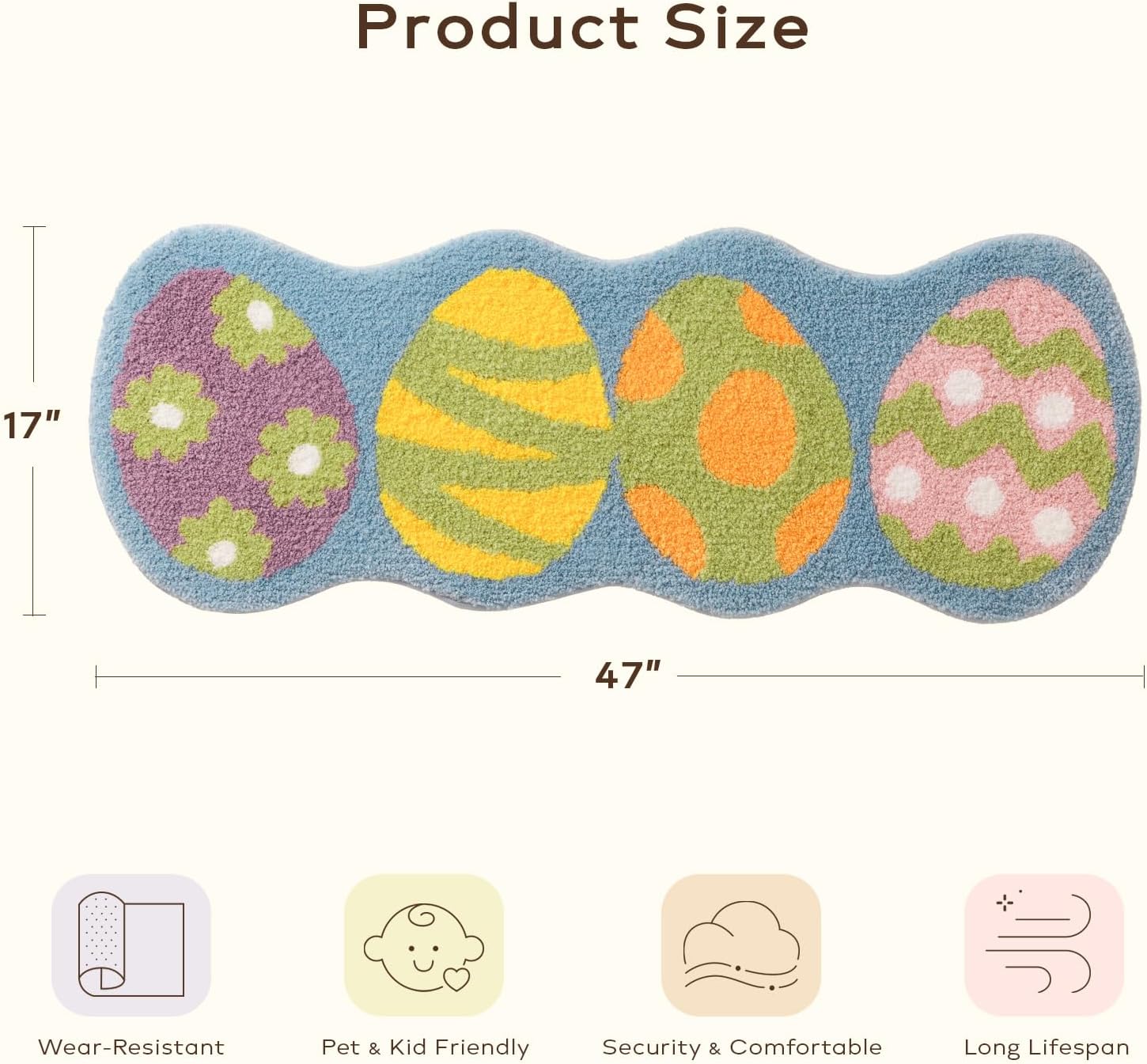 Ashler Easter Bathroom Rugs, Blue Eggs Area Rugs, Easter Spring Decorations Runner Rugs, Living Bedroom, Indoor & Outdoor Easter Rug, Washable Bath Mats, Easter Decor for Home