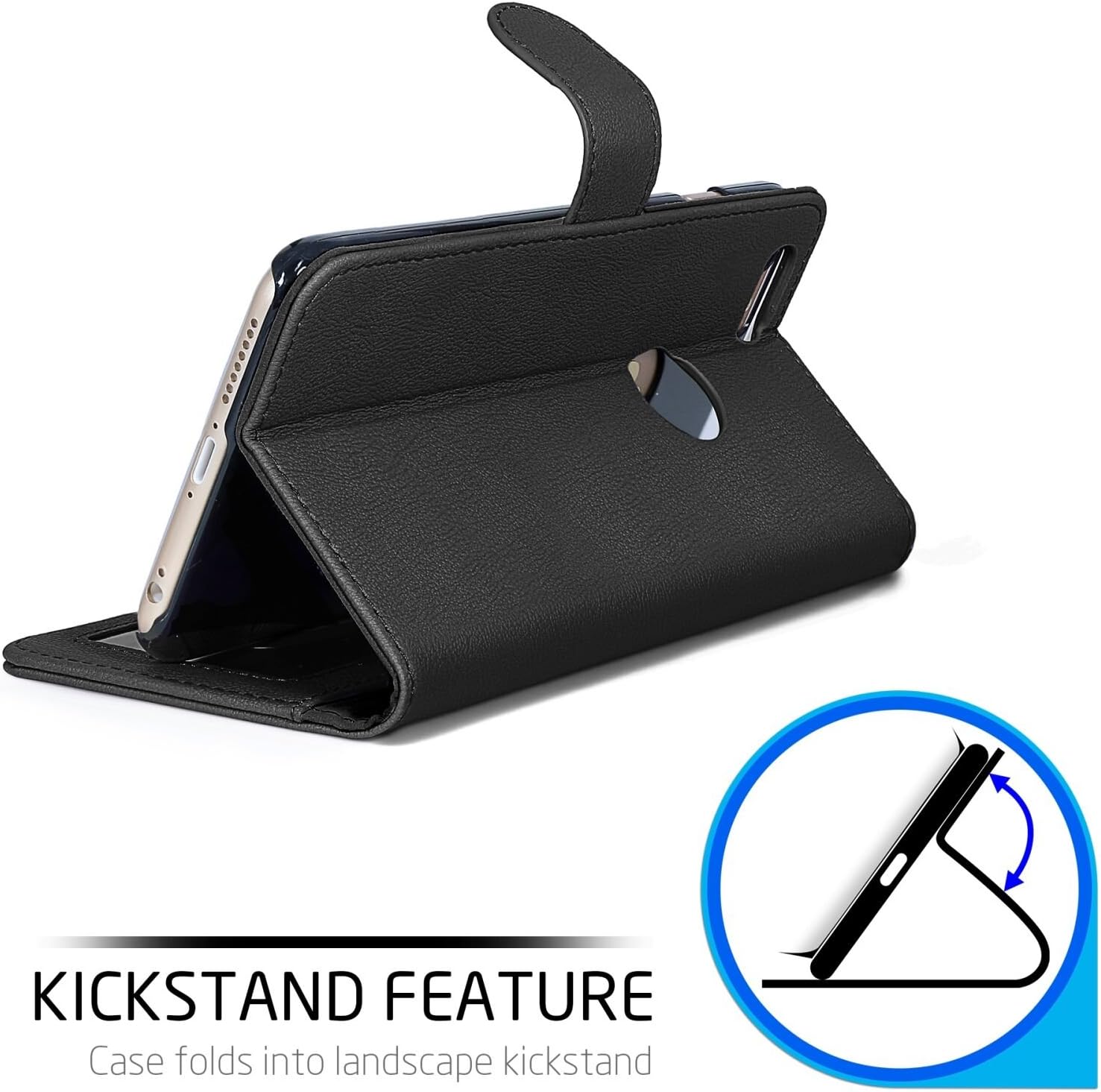 iPhone 6 Plus Case, BUDDIBOX [Wallet Case] Premium PU Leather Wallet Case with [Kickstand] Card Holder and ID Slot for Apple iPhone 6 Plus, (Black with Pink)