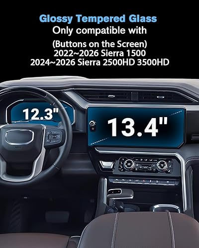Vista 119 de 1 protector de pantalla de cristal templado brillante de 13.4 pulgadas para Silverado & Sierra 2500HD 3500HD 2022~2026 (sin botones en la pantalla)