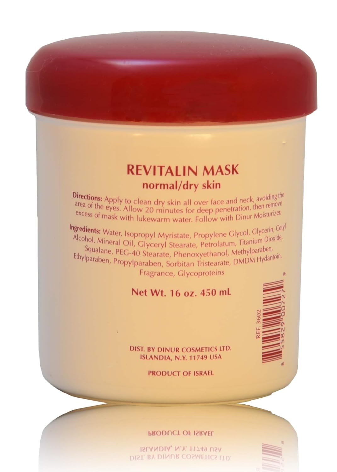 Dinur Cosmetics Revitalin Mask for Normal/Dry Skin Nourishing & Hydrating Facial Treatment Reduces Fine Lines & Wrinkles 16 oz., 450 ml.