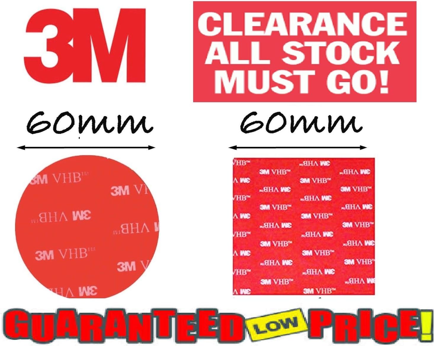 10 Pack 60mm Square/Round Double Sided Black 3M VHB Self Adhesive Sticky Pads/Strong Adhesive Foam Pads/Extra Strong Stickers for All DIY