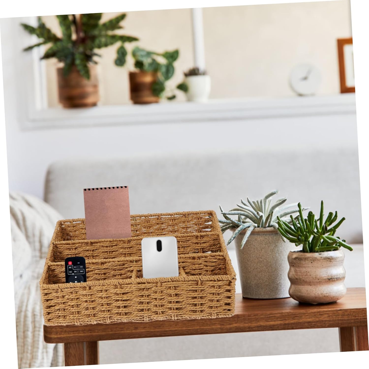 Boho Office Desk Accessories Woven Storage Box Basket Desktop Organizing Basket