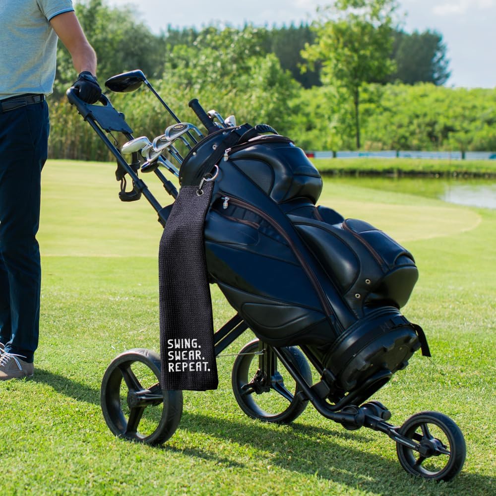 Swing Swear Repeat Embroidered Golf Towel, Funny Towels for Golf Bags with Clip, Golf Accessories for Men Women, Birthday Retirement Gifts for Grandpa Dad Golfer, Golfing Gifts for Grandpa Bro - Image 5
