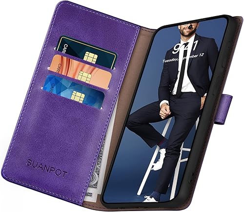 Miniatura 5 de SUANPOT Funda tipo cartera para Samsung Galaxy S23 Ultra con bloqueo RFID, tarjetero y tarjetero, funda protectora de piel sintética con tapa para