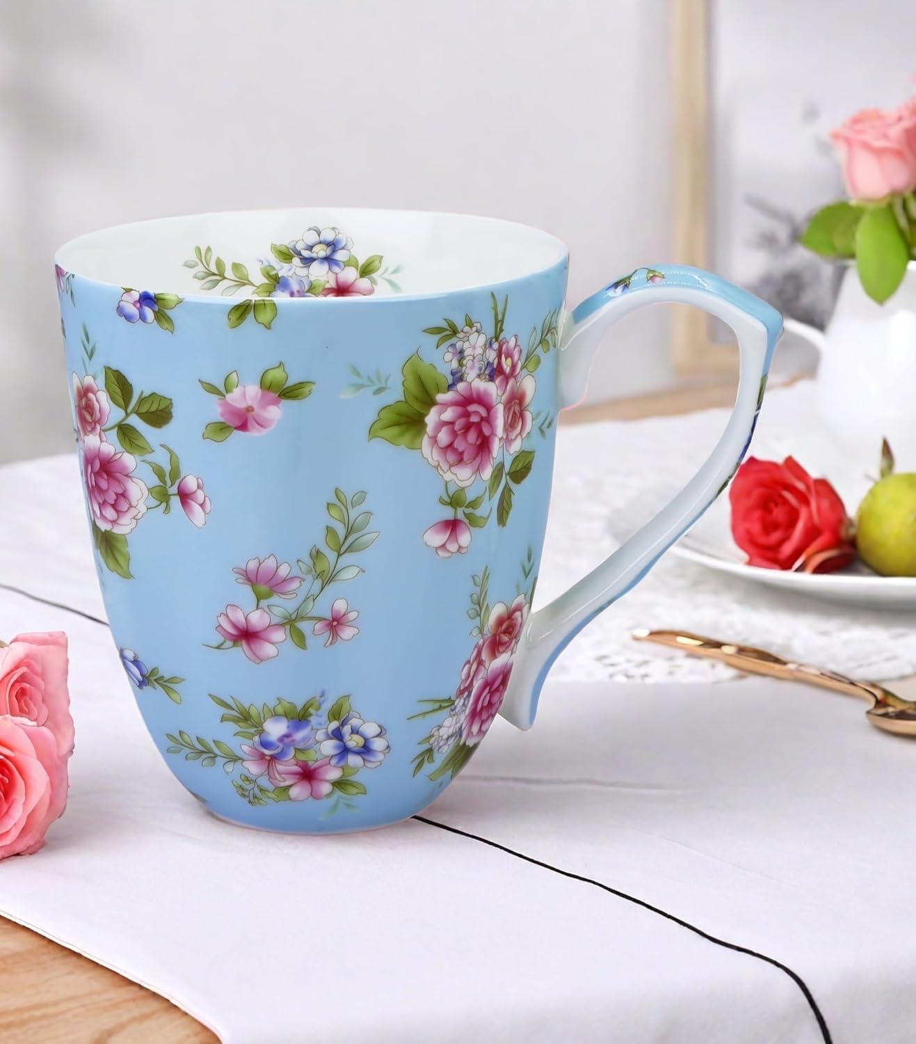 13oz Bone China Floral Mug Bone China Coffee Mugs Bone Teacup Christmas Mugs Birthday Gifts for Women Mom Friends Coworker - Image 7