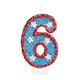 Red 6th Birthday Candle Hero Blue Birthday Candle 3D Number 6 Candle for Red Blue Birthday Number Candles American Flag Perfect for Independence Day and Captain Party Supplies