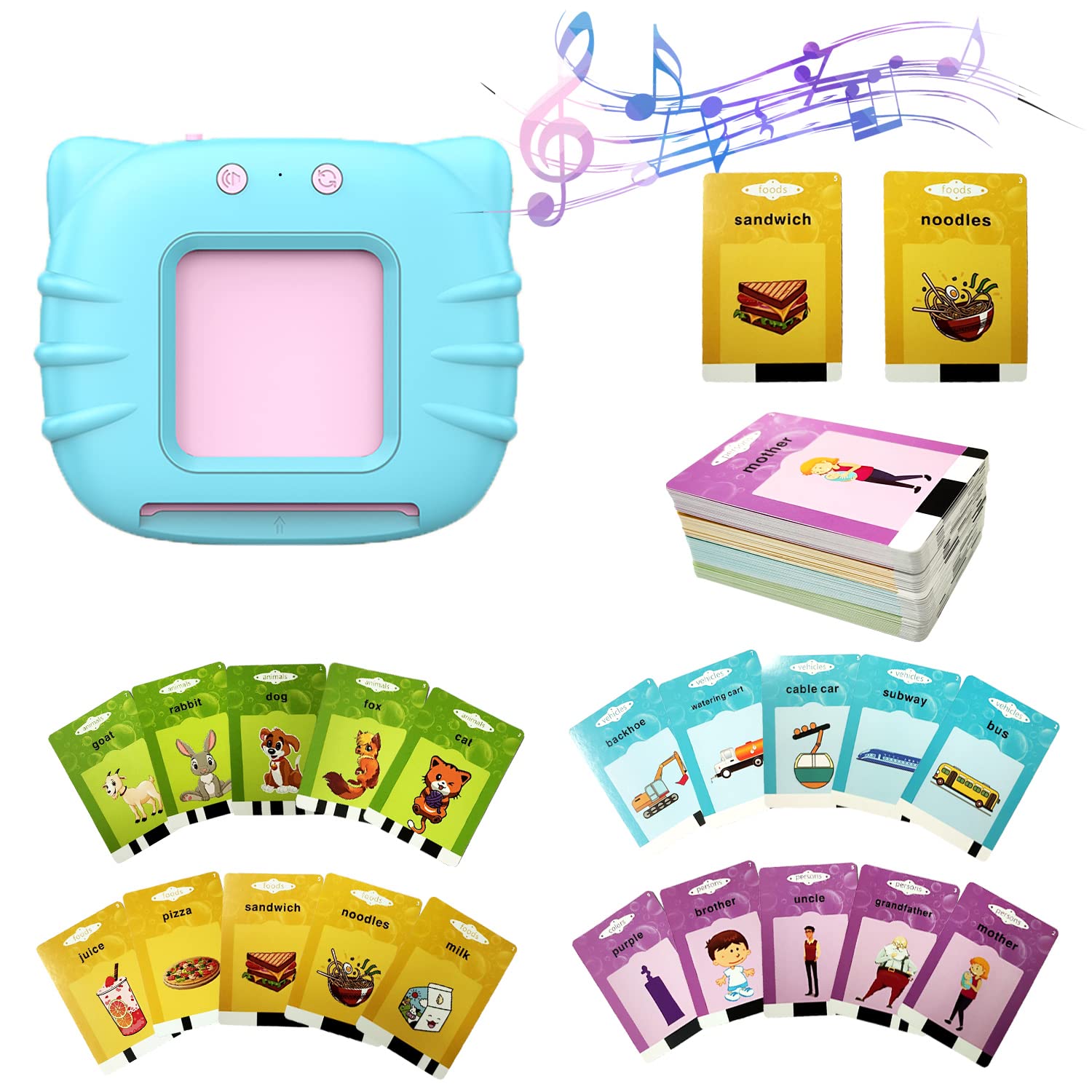 1 jouet éducatif de carte flash parlante avec 112 cartes double face, 224 mots, jouets sonores éducatifs pour les enfants d'âge