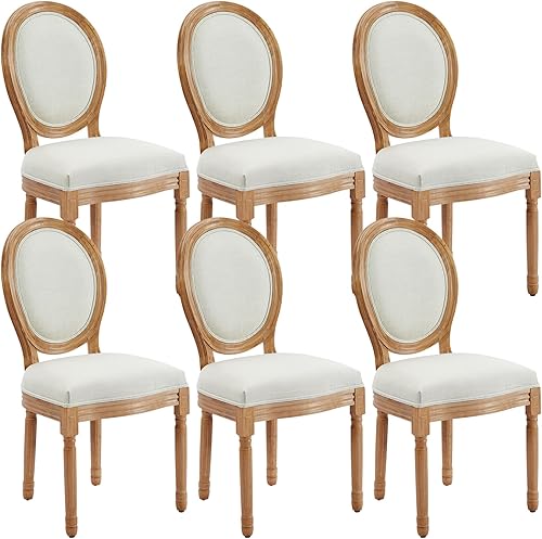 Miniatura 10 de Juego de 4 sillas de comedor francesas tapizadas con marco de madera maciza y tela copetuda, sillas de comedor modernas de madera de caucho de