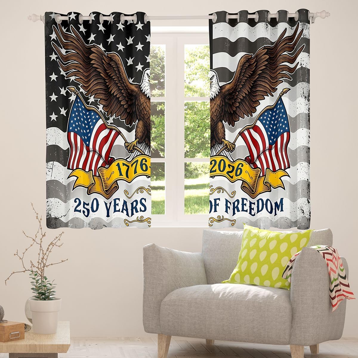 Feelyou American Eagle Blackout Curtains Rustic Stars Stripes Darkening Drapes for Bedroom Living Room Decor USA Flag Thermal Insulated Shades American Flag Window Treatments, 2 Panels 38 x 54 Inch