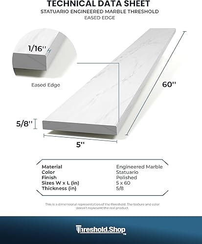 Miniatura 7 de Statuario - Umbral de mármol diseñado por Statuario para sistemas de bandeja de ducha Schluter Kerdi y azulejos Redi (3 x 60 pulgadas)