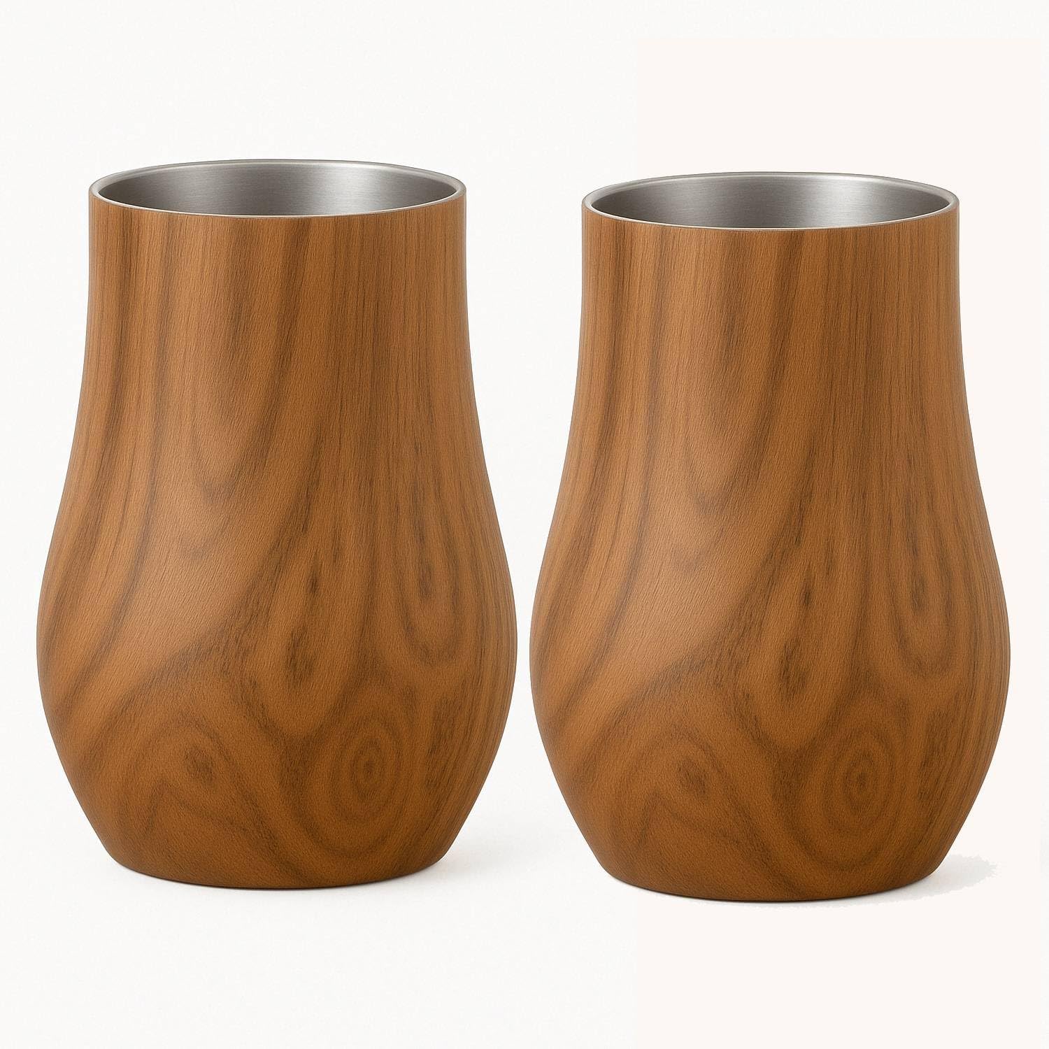 Double-Wall Insulated Whiskey Glass – Stemless Nosing Glass for Bourbon, Scotch & Whisky – Wood Finish – Gift for Men, Dad, Whiskey Lovers (Set of 2)