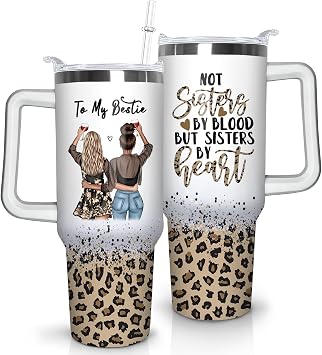 Best Friend 40oz Tumbler With Handle, Stainless Steel Insulated Besties Coffee Travel Mug, Gifts Cups for Best Friends