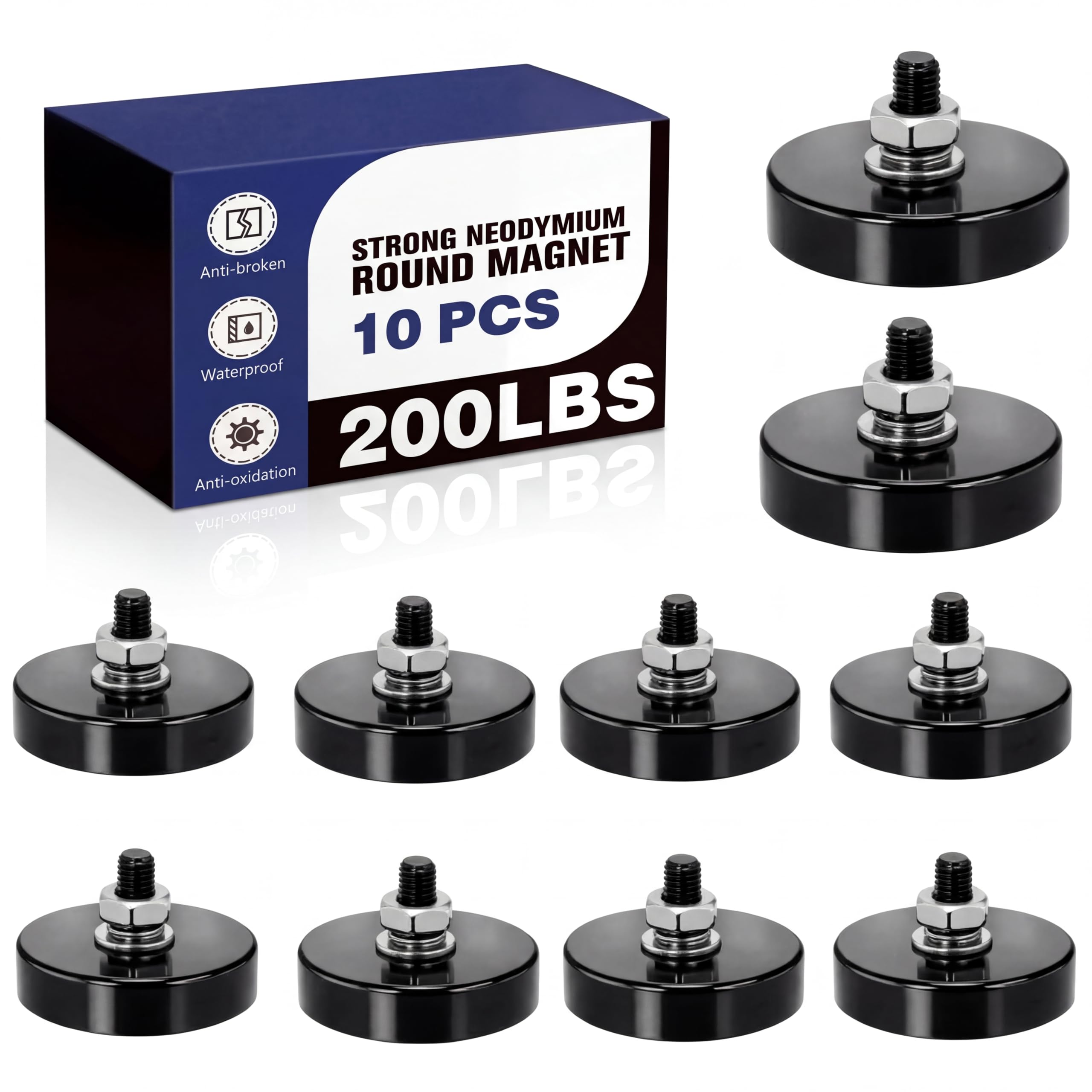 Therwen 10 Pack 150 lb Magnet with Threaded Stud, 1.42 In-90lb-m6, Silver — Amazon image 12
