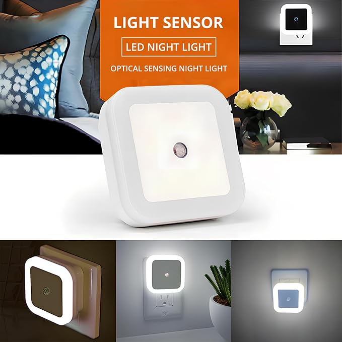 JRQLOV 6Pcs Square LED Night Light Intelligent Sensor Control Induction Energy-Saving Bedside Socket Lamp Room Hallway Toilet Wall Home Lighting photo 5