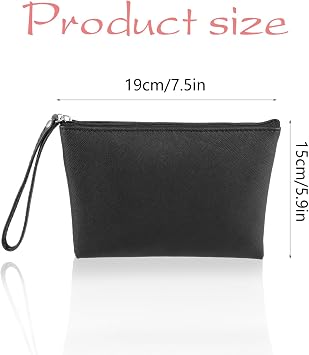 COMNICO Small Makeup Bag for Purse Organizer, PU Leather Travel Make up Pouch Women Vintage Mini Zipper Cosmetic Bag Clutch Coin Purse Lipstick Holder Travel Stuff Bags (Black)