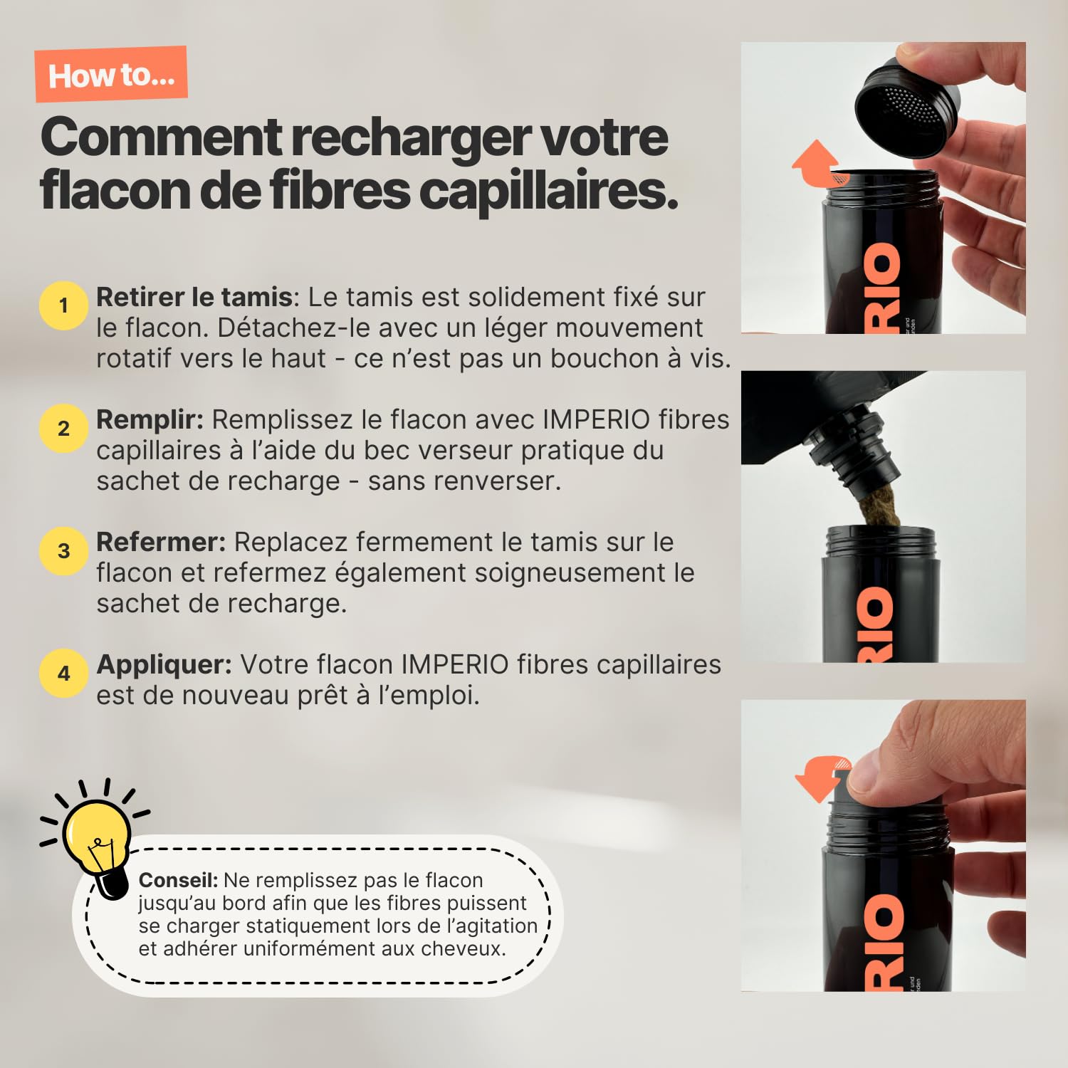 IMPERIO Pack de recharge pour cheveux dispersés - Recharge de 110 g avec cheveux raides de qualité supérieure - Recharge durable avec fermeture pratique - Remplissage facile de la boîte Hair Fibers