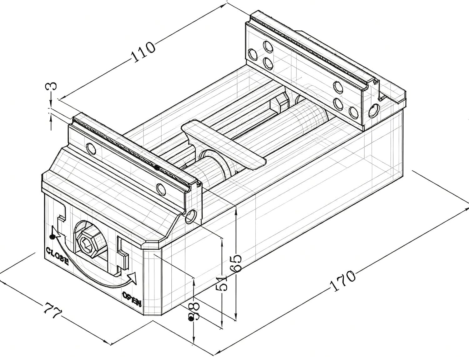 Morsa autocentrante di precisione per fresatura CNC, serraggio 6-160 mm, modello H77-160, ganasce in acciaio temprato. Serraggio preciso.